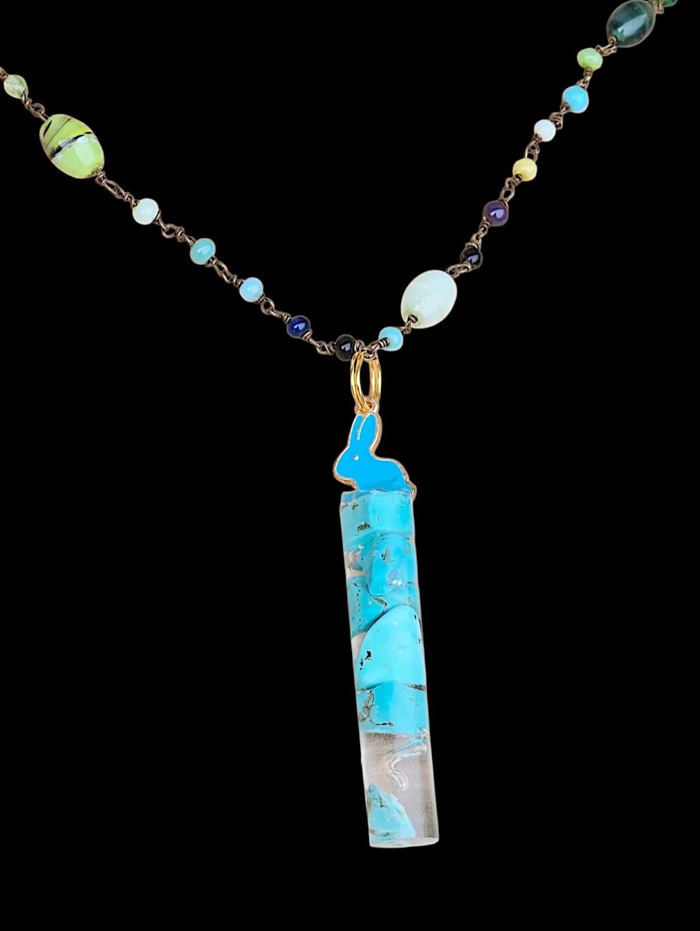 Turquoise Bunny Bar Pendant Necklace - Women Jewelry